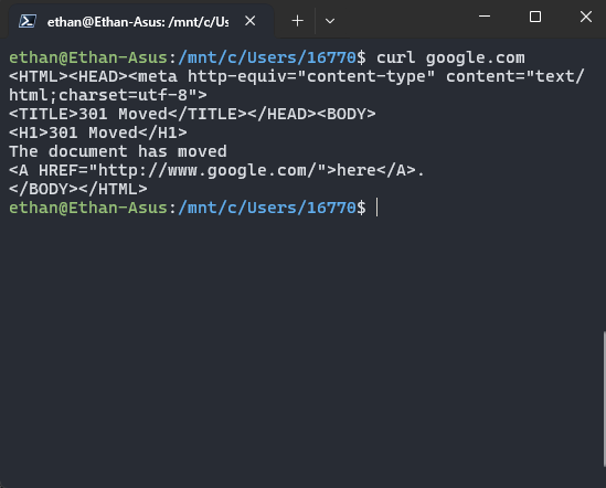 curl google.com 成功返回的结果